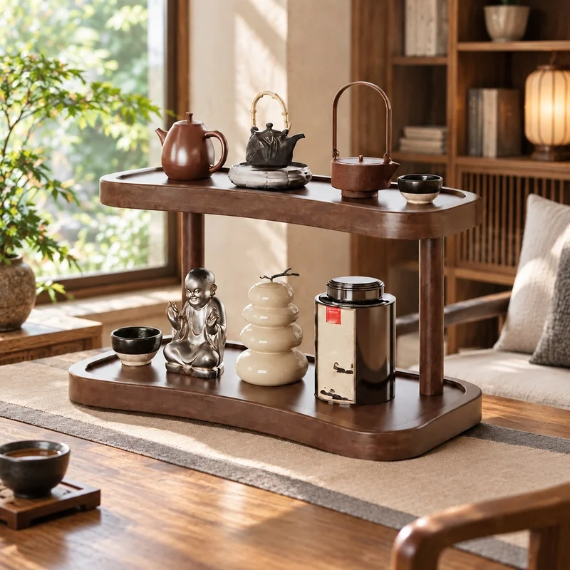 Eco-Friendly Bamboo Makeup Organizer with Dual Tiers and Integrated Cup Slot for Kitchen or Coffee Display