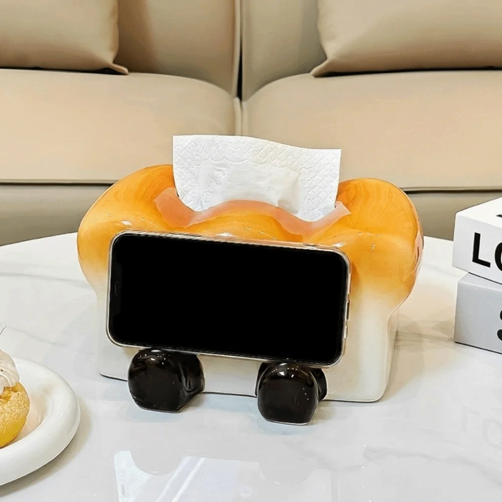 Cute Toast Ceramic Tissue Box Large Capacity Decorative Paper Storage Box Household Ornament Napkin Storage Case