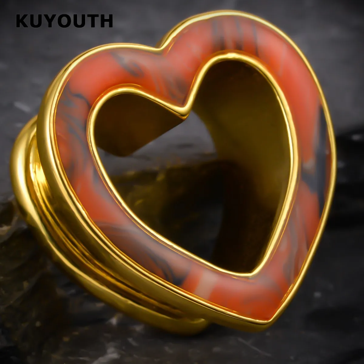 KUYOUTH-أنفاق الأذن على شكل قلب ، مقابس ومقاييس ، نقالات خارقة ، حلق من النحاس ، مجوهرات ، 2 قطعة