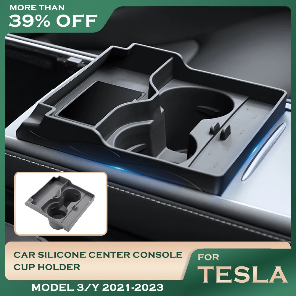 

For Model Y 2023 Center Console Cup Holder Silicone Storage Cover For Tesla Model 3 Y Tray Sun Glasses Organizer Car Accessories