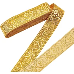 7.7Yards Gold Jacquard Ribbon Trim 1-1/4 Inch Wide Boho Woven Trim Ethnic Floral Ribbon Embroidery Polyester Flat Ribbon for DIY