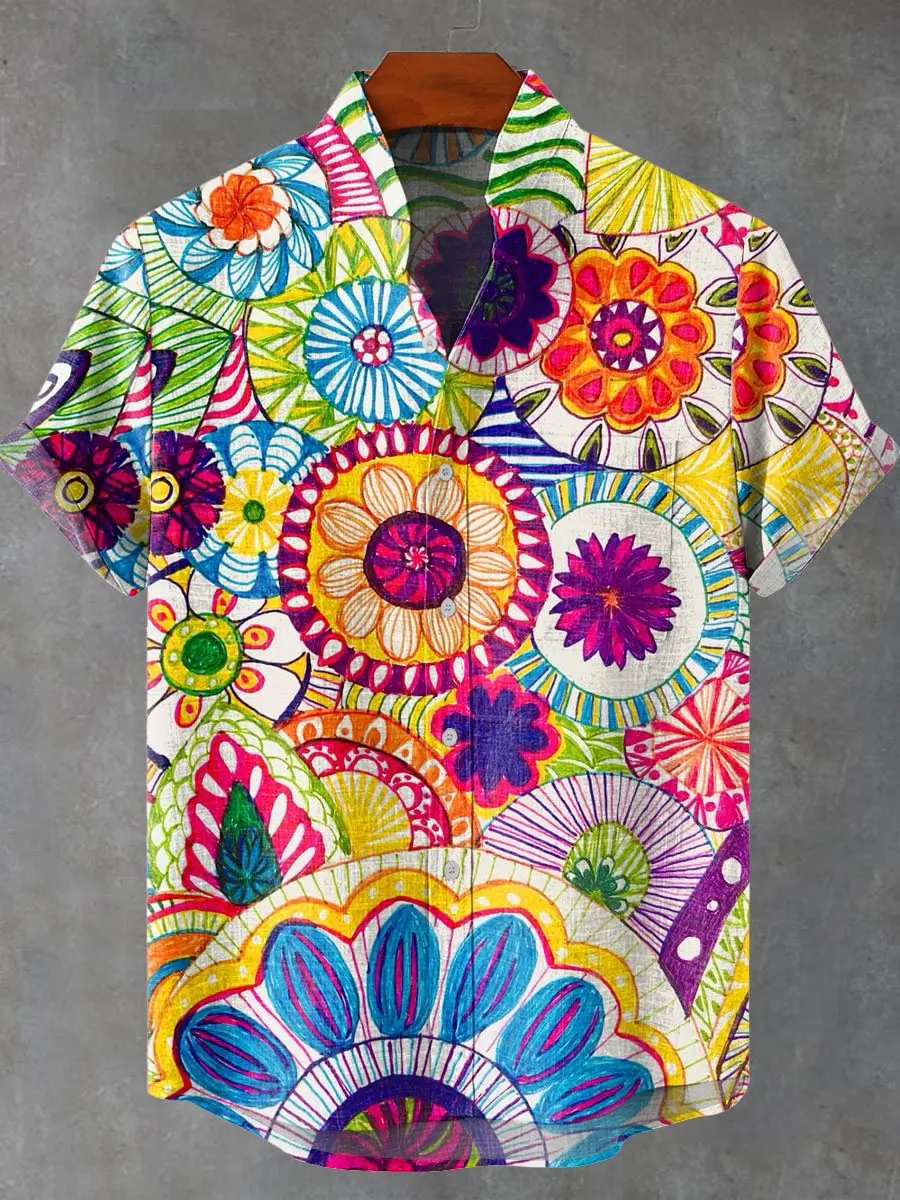 Camisa Vintage para hombre, Top con botones estampado de arte japonés a la moda, manga corta, cómoda y fresca, Top de verano