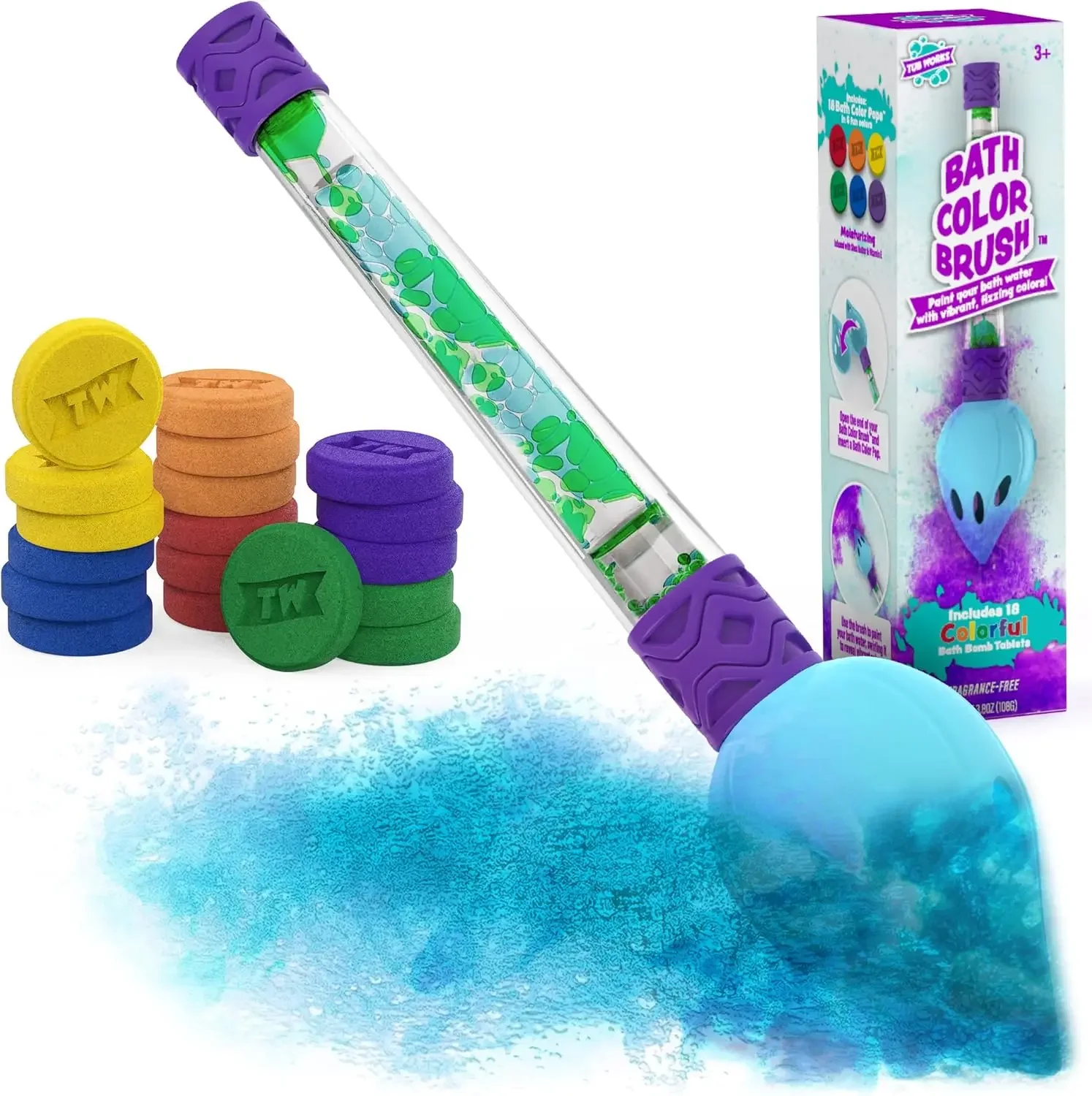 

Kids Bath Bomb Set with Brush - Paint Vibrant Colors, Nontoxic, Fragrance-Free, 18 Tablets