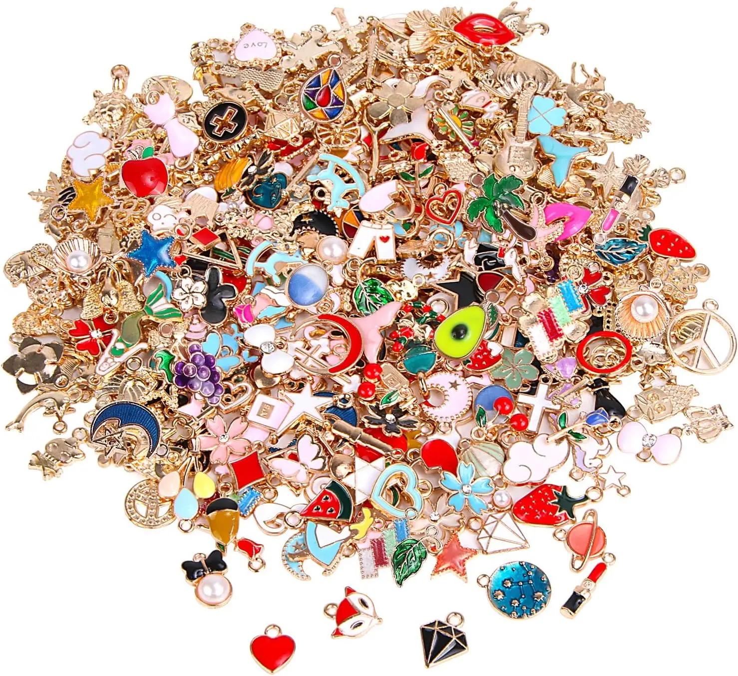 350Pcs Bracelet Charms Jewelry Making Charms Assorted Gold Plated Enamel Pendants for DIY Necklace Bracelet Earring Craft Suppl