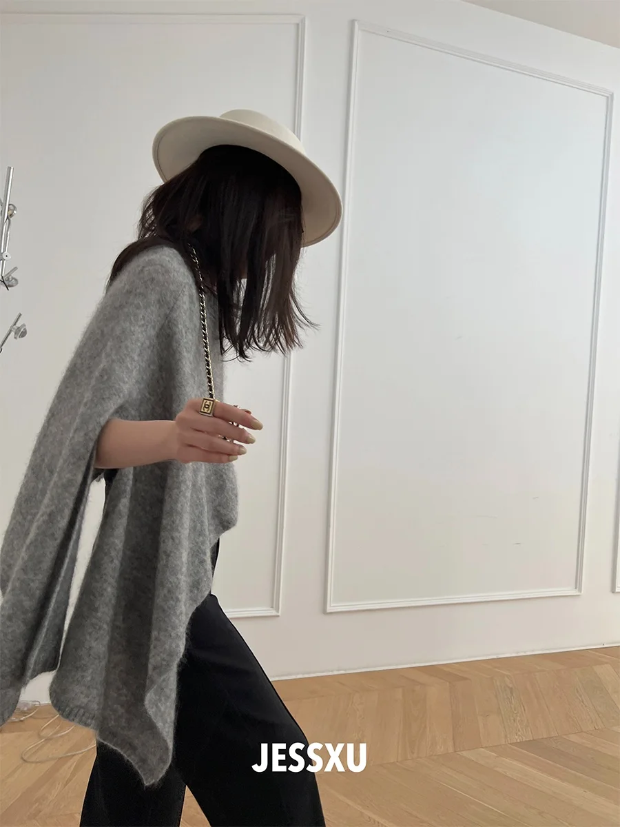 

Вязаный свитер JXu с асимметричным рукавом и капюшоном из смесовой шерсти, удобный крой, женская модная модель для повседневной носки