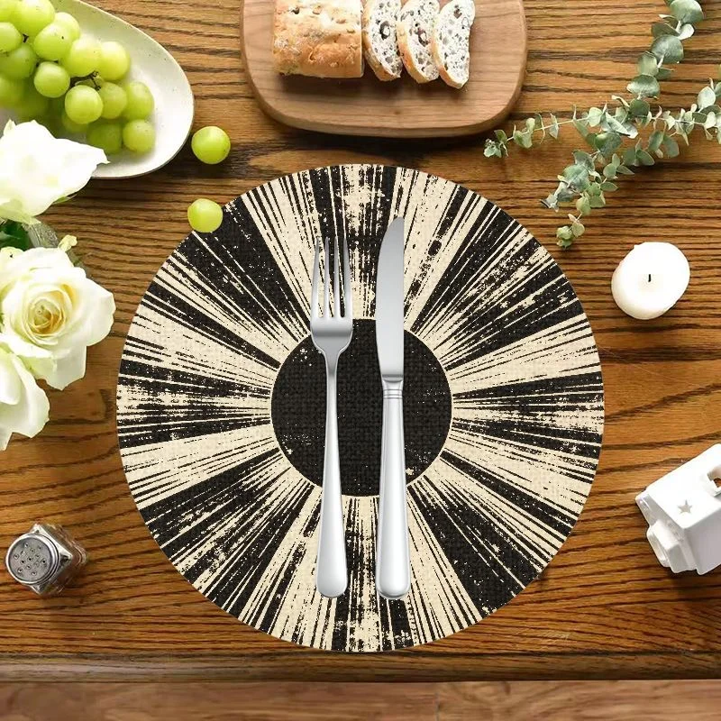 VIKAMA Wabi-Sabi Round Placemat, Black White Distressed Texture Anti-slip Table Setting Mat