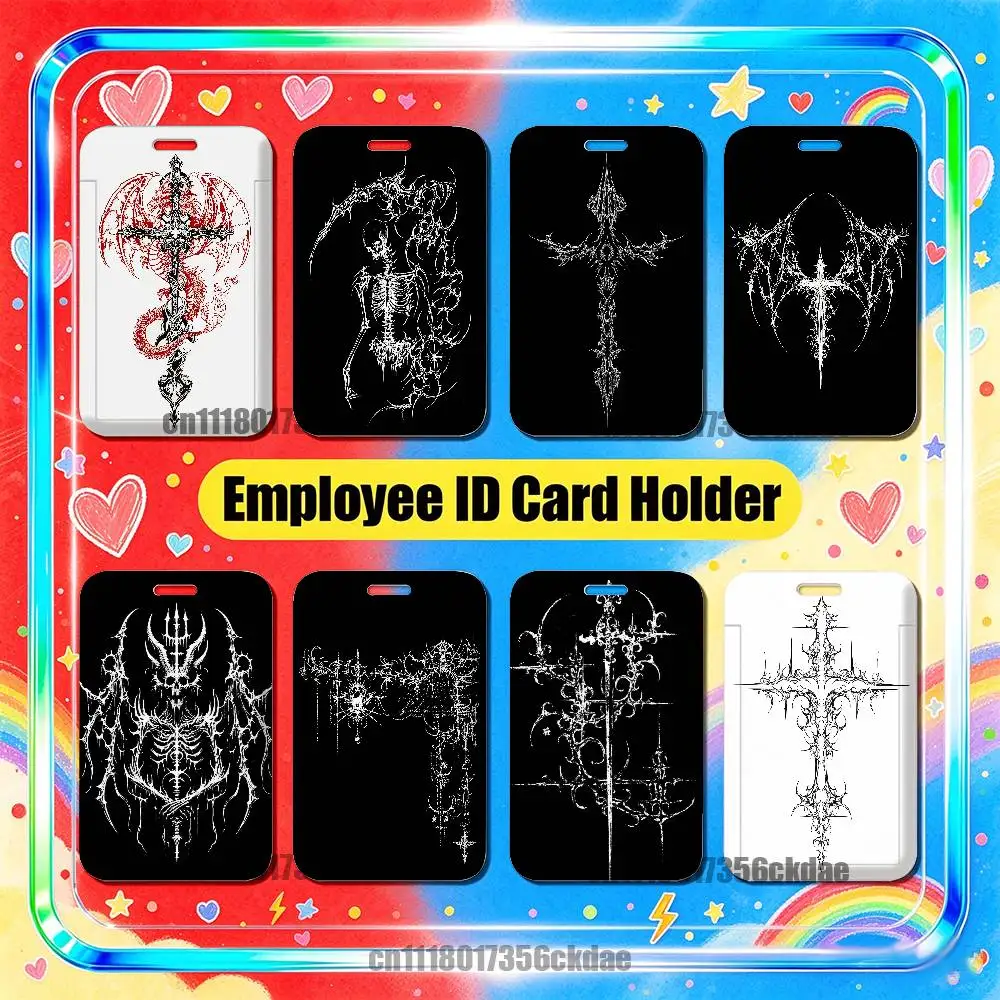 For Gothic Cyber Sigil Cross Eyes Skull Employee ID Card Holder Badge Office Student Bank Work Credit Decoration Case