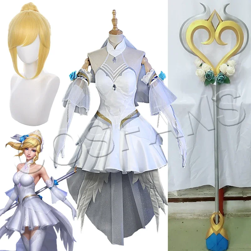 

CosplayAnime Game Lux Daily Cosplay Costume wig Crystal Rose Wedding Gorgeous Party Dress Halloween Women 180cm props wig women