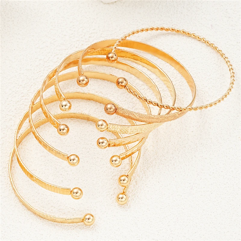 7Pcs/Set Punk Vintage Gold Color Bangles For Women Star Heart Twist Exaggerated Classic Charm Bracelet HipHop Fashion Jewelry image 5