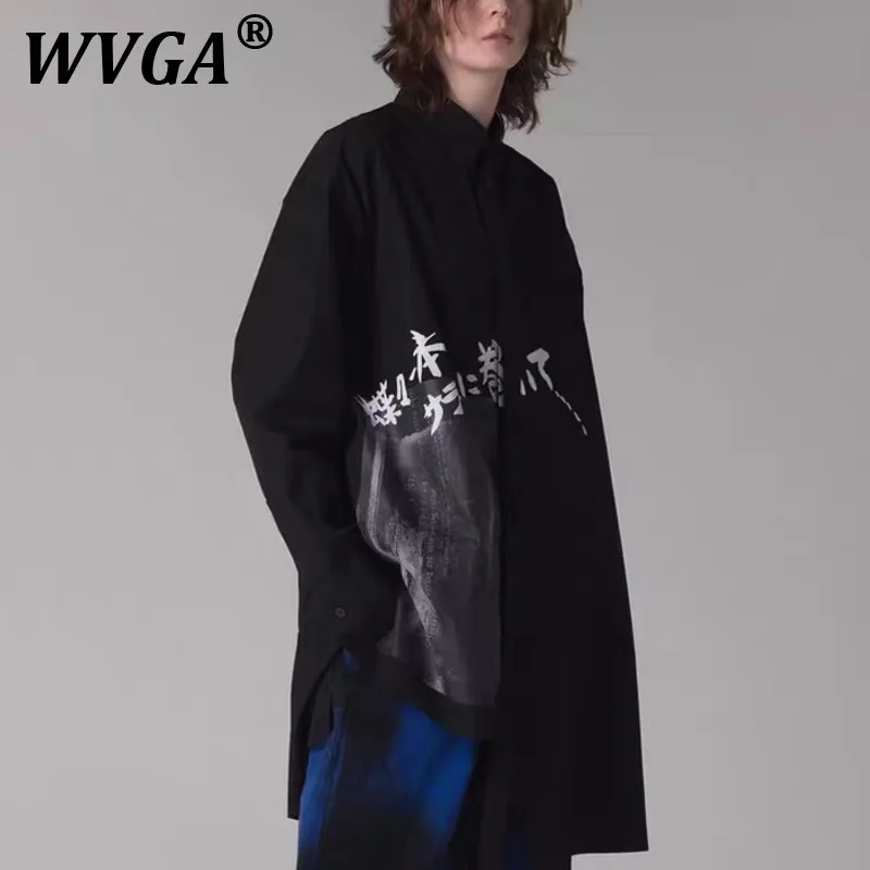 

WVGA Spring Autumn New Man Tide Asymmetrical Printed Design Trendy Long Sleeve Cotton Shirts Punk Niche Chic Coat Ins Y2K W10414