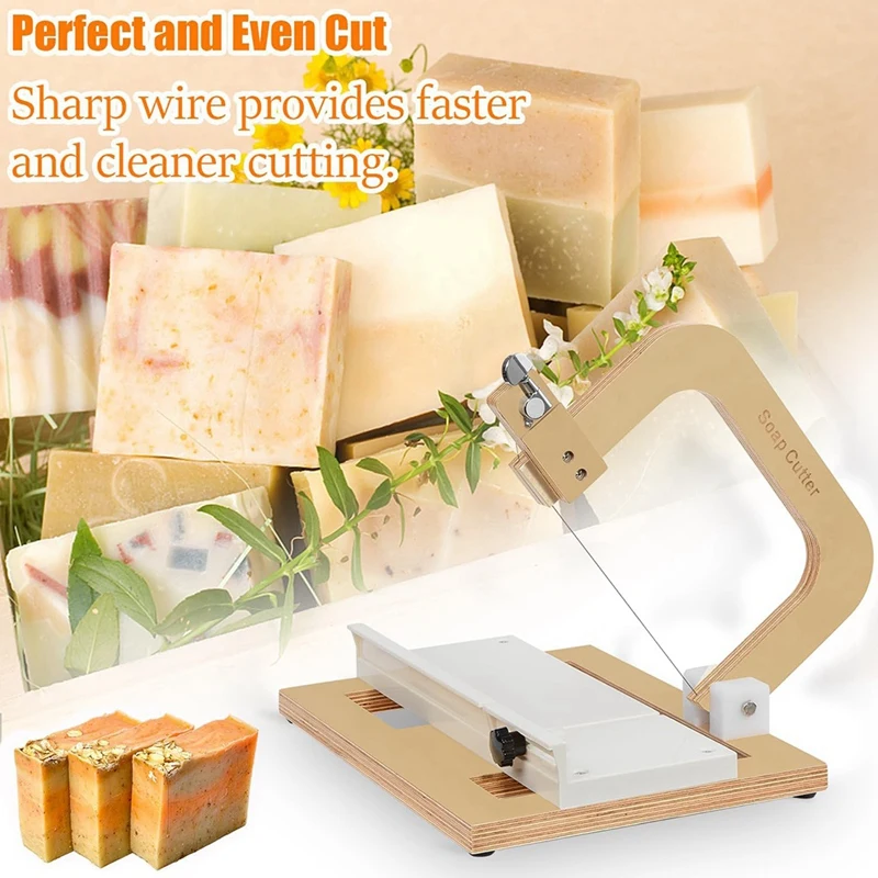 Multi-Use Wooden Soap Cutter With Adjustable Stainless Steel Wire For Precision Cutting Of Soap, Candles, And Cheese.