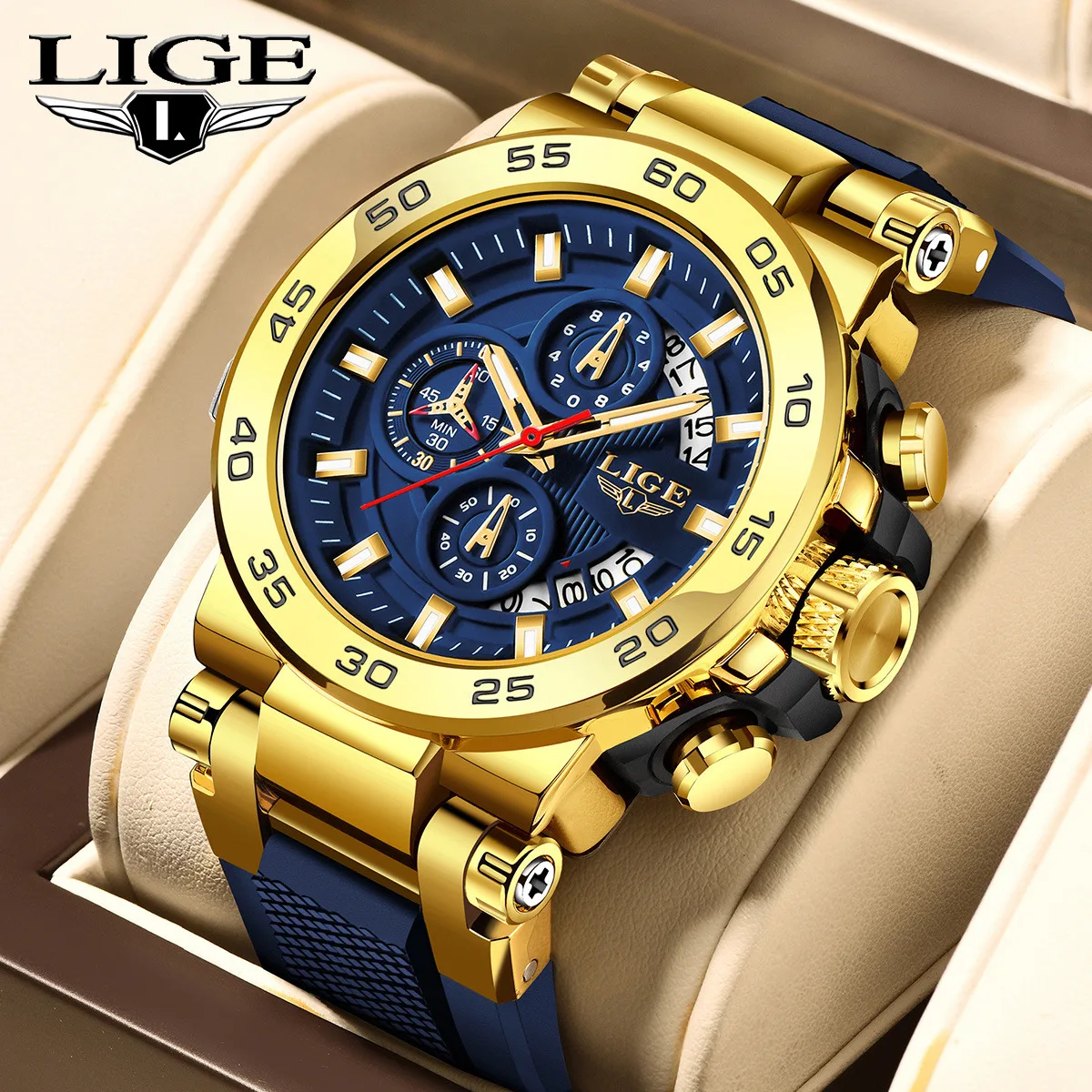 

LIGE Men's Military Watch Luxury Calendar Chronograph Waterproof Sports Watch Fashion Luminous Business Quartz Watches for Men