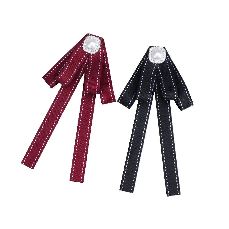 Korean Sweet Solid Ribbon Bowtie Brooch Bow Tie Black Ties Necktie College Uniform Shirt Blouse Collar Pin Student Accessories