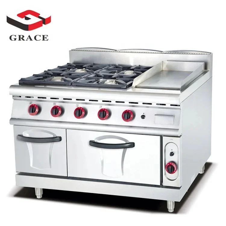 Commercial Kitchen Equipment Free Standing Gas Cooker 2 Burner Gas Range with Griddle and Oven