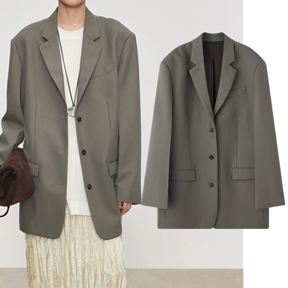 Maxdutti Nordic Minimalist Spun Wool Classic Boyfriend Loose Suit Women's Jacket Woman Clothes Tops Ropa mujer Blazer Woman 2026