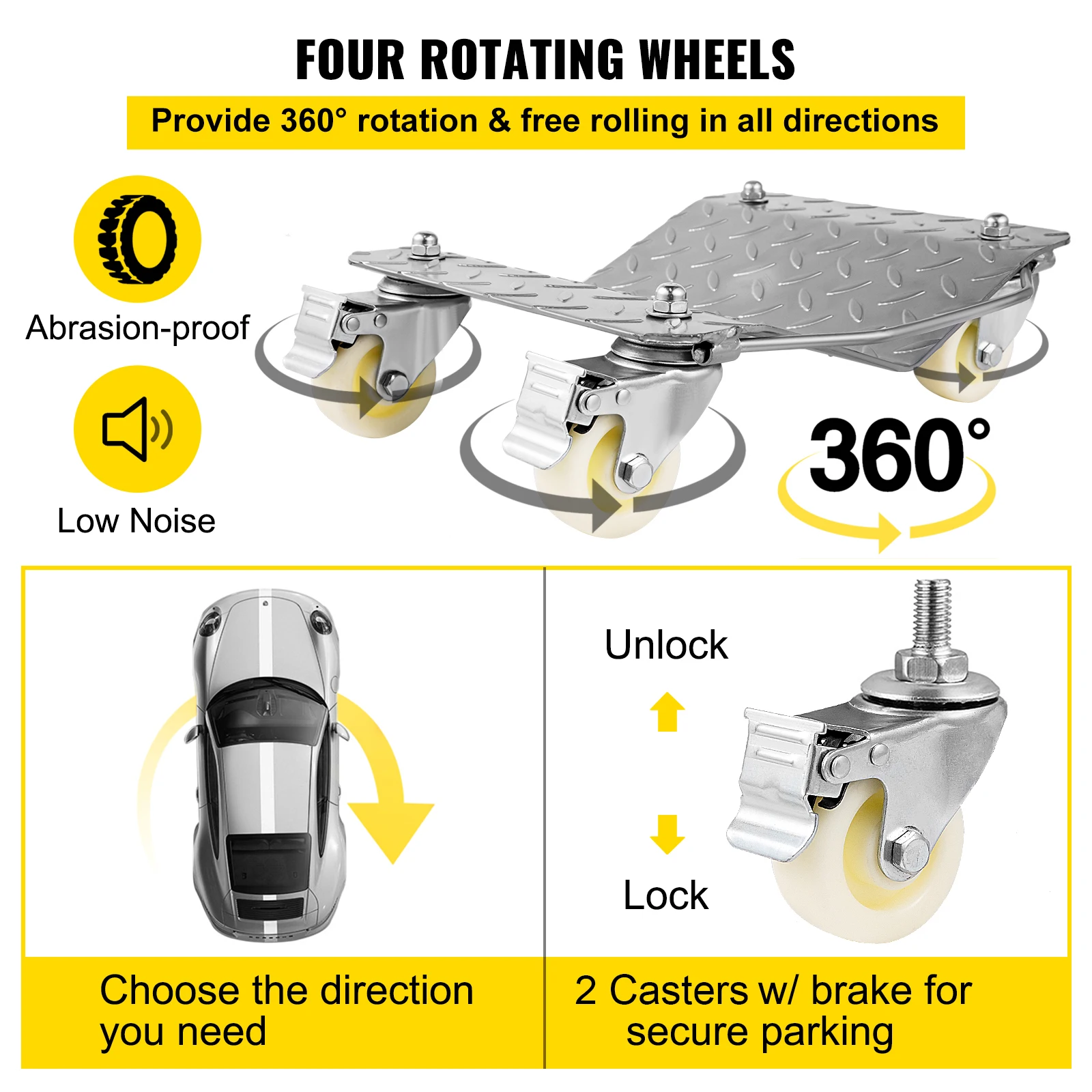2Pcs Car Tire Wheel Trolley Dollies Parking Assistant Vehicle Moving Tire Skates with 4 Casters 1100Lbs Weight Capacity