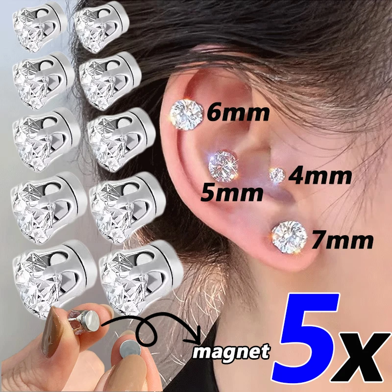 【セール中】5 個の磁気ピアス不要のイヤリング、サイズ調整可能なクリップオンイヤリング、6 プロングロイヤルクリスタルデザイン、耳の骨に最適