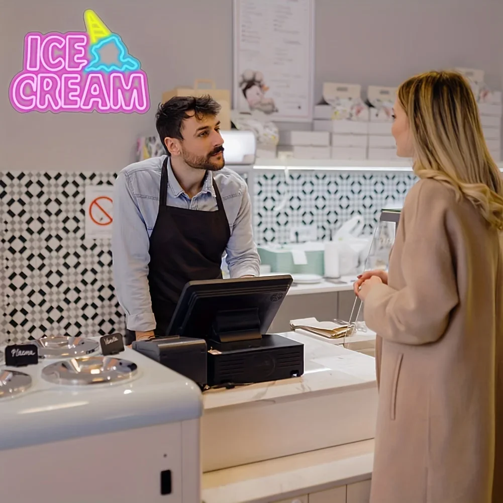 Ice Cream Neon Sign Wall Decor Mount LED Sign Neon Light USB Dimmable for Home Restaurant Cafe Bar Ice Cream Shop Store Decor