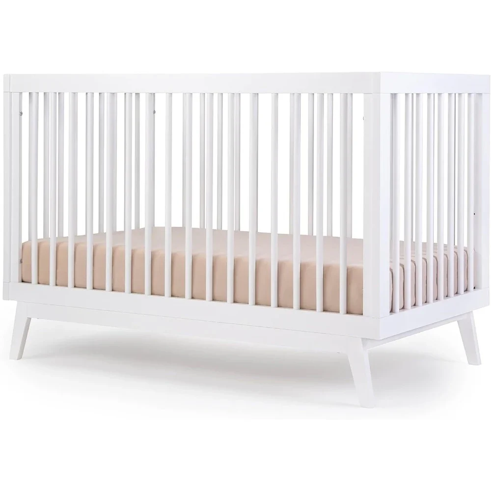 3-in-1 Convertible Crib, Adjustable Mattress Height, Solid Beechwood – Baby-Safe Finish, Modern Design 53.15 x 29.95 x 36.7 in