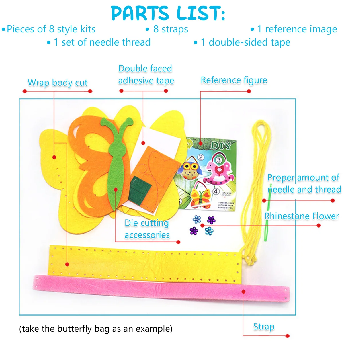 8Pcs Handbags Kids Sewing Kit DIY Sewing Kids Craft Felt for Kids Beginners Educational Sewing Set Montessori Girl Art Toy