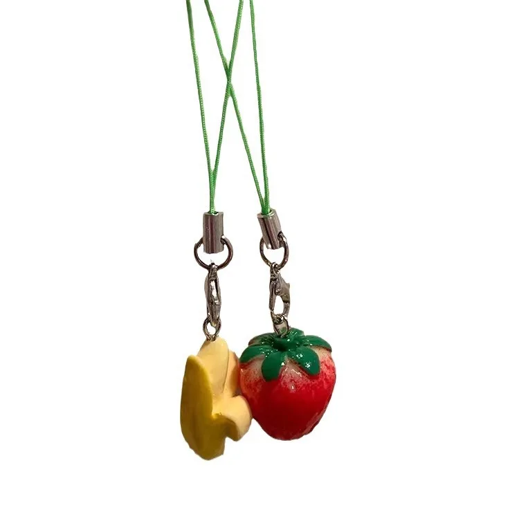 Hot Sales 1 Piece Cute Fruits Mobile Phone Charms Fashion Banana Strawberry Tomato Keychains Lanyard Flash Drivers Strap