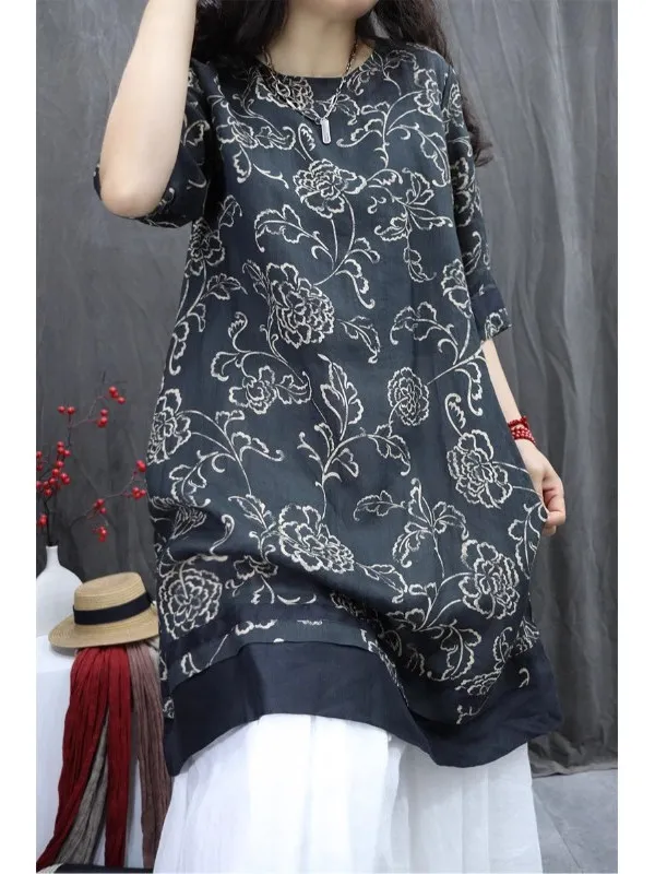Camicetta casual da donna taglie forti Sle irt Dr Summer Nuovo arrivo Stampa vintage Camicetta ampia e versatile di lunghezza midi