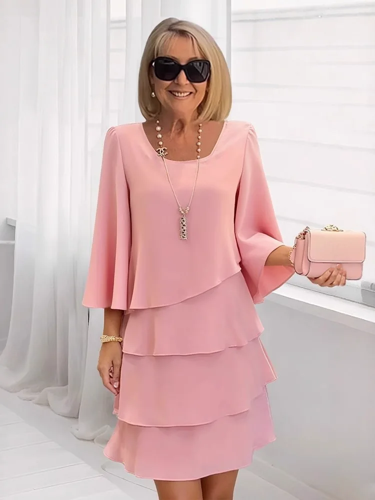 تنورة نسائية من Ele round Ne Loose على شكل كعكة من قماش البوليستر، فستان نسائي أساسي للربيع والصيف #1