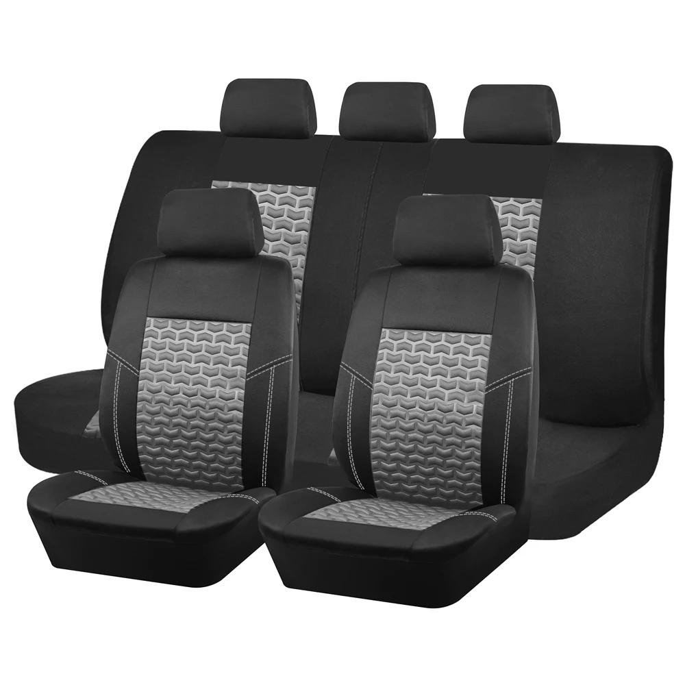 Tire Texture Press Seat Covers For Car Universal Car Seat Covers Full Set Fit For Most Car SUV 3 Zipper For Rear Seat Backrest