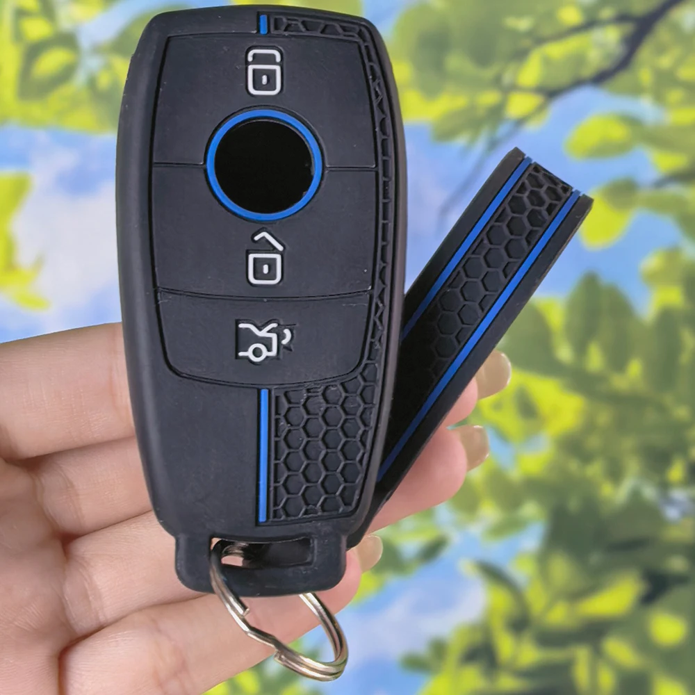 Non-slip Shockproof Silicone 3 Button Key Case With Keychain For Mercedes Benz A C E S G Class GLC CLE CLA GLB GLS AMG
