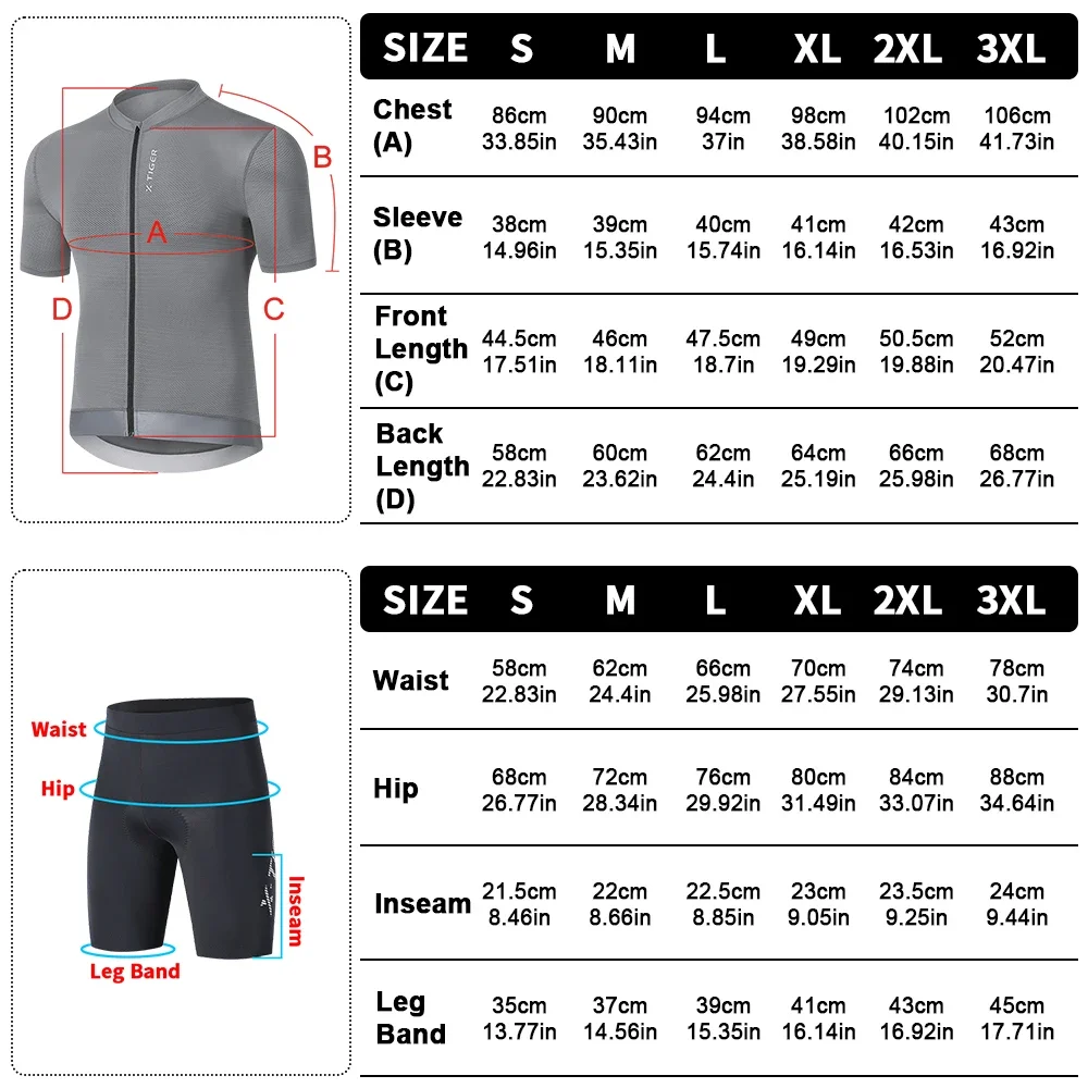 X-TIGER  Summer Sport Shorts Suits Men's Cycling Jersey Set Grey Cycling Jersey Man Bike High Quality Breathable Cycling Shirt