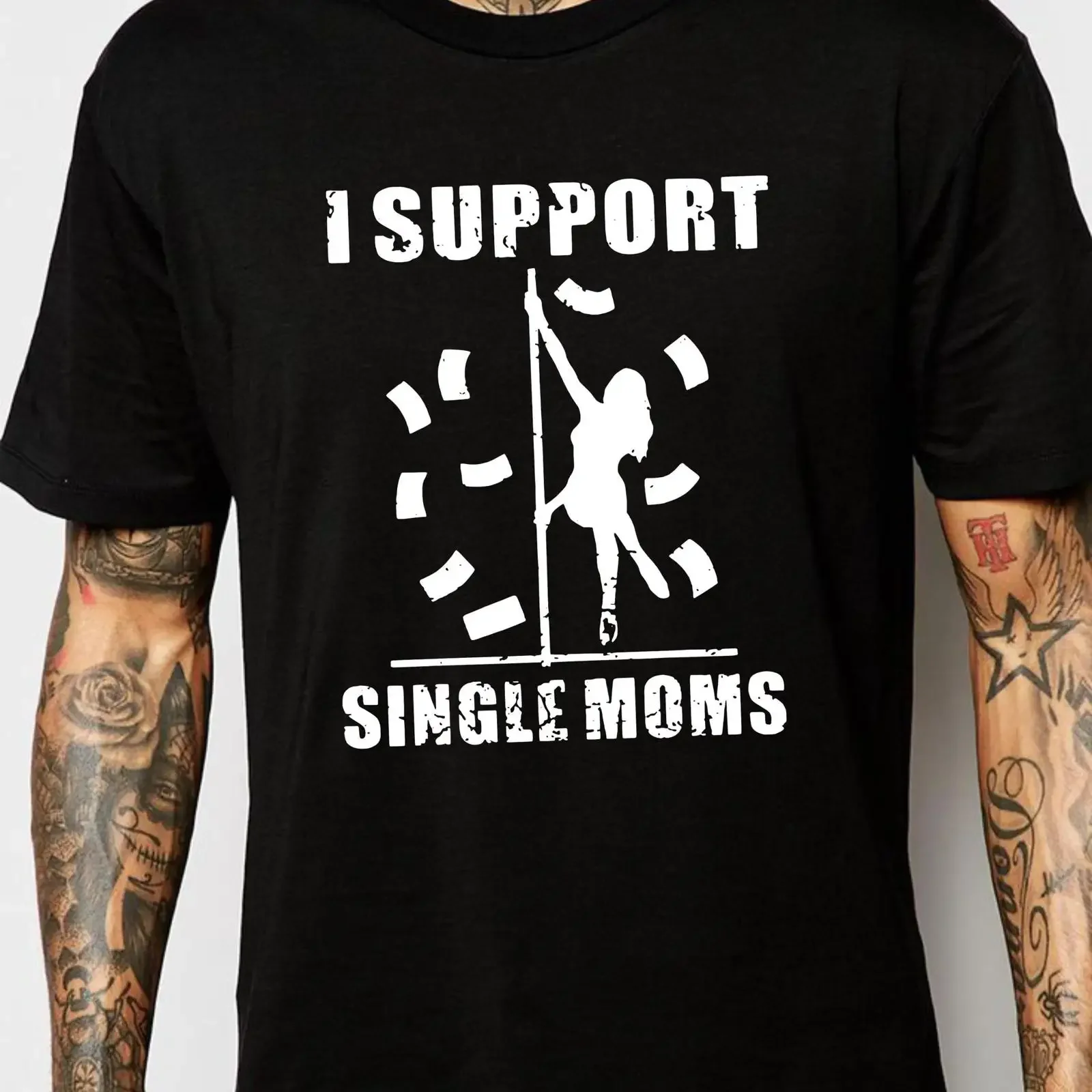 I Support Single Moms T shirt Funny Stripper Pole Dancer Partywear Offensive Adult Humor Top vintage Washed graphic Stretched