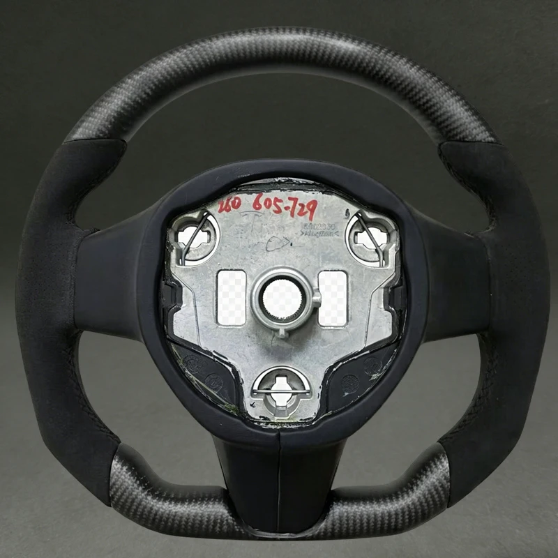 For Tesla Model 3 Steering Wheel Matte Carbon Fiber with Suede Quality for Tesla Model 3 Model Y 2019 2020 2021 Flat Bottom