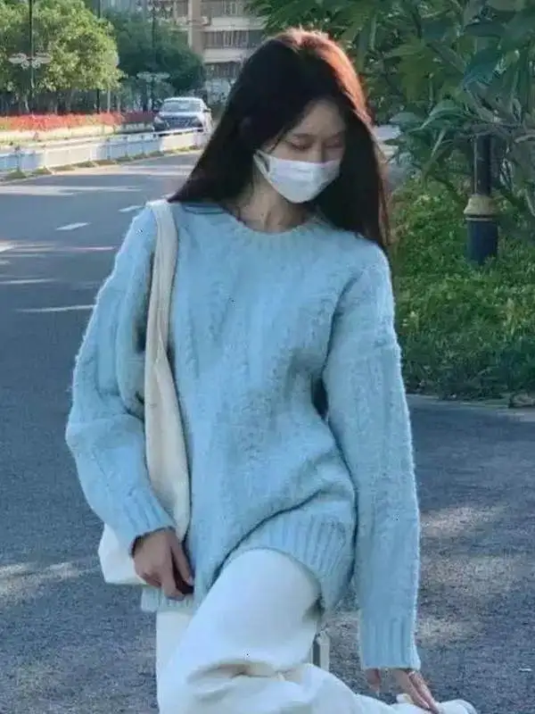Retro Pumpkin Orange Twist Knitted Sweater Women's Casual Soft Cozy Autumn Outerwear Winter Lazy Knit Top Cleanfit Loose Fit