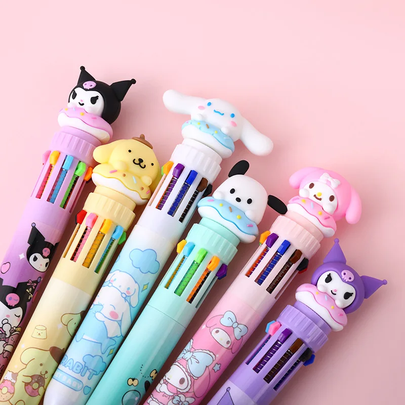 Kawaii Cartoon Kuromi Writing Pen Hello Kitty Cinnamoroll Melody 0.7mm Ten Color Ball Point Pen Student School Tools Gift