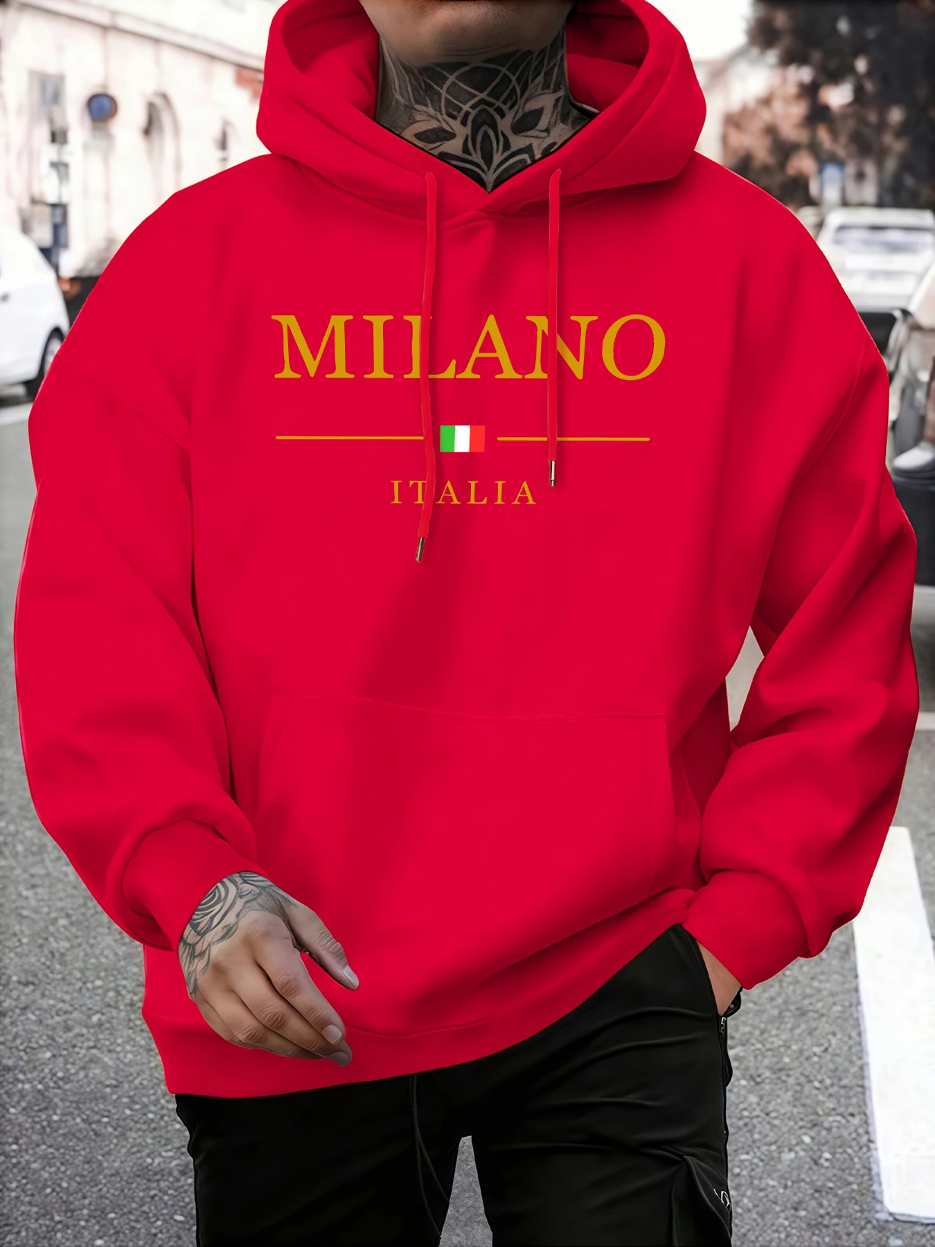 Milano Italia-Sudadera con capucha con estampado de otoño para hombre, sudaderas informales básicas, ropa de calle de lana cómoda, ropa deportiva holgada que combina con todo