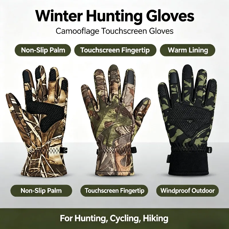 Outdoor Sports Non-slip Hunting Gloves Men Winter Mountaineering Cycling Warm Waterproof Touch Screen Full Finger Gloves