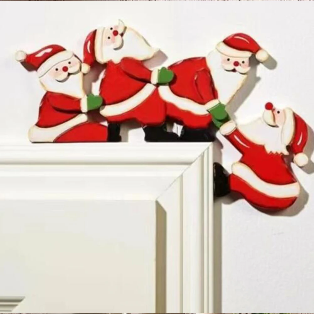 Christmas Door Frame Decoration Santa Claus Wooden Elk Xmas Party Decor Ornament Home Window Crafts Home New Year Gifts 2023 New