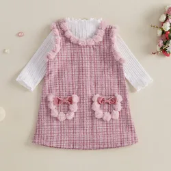 RUEWEY 18 Months to 7 Years Kids Girl Dress Sets Spring Autumn Clothes Solid Color Mock Neck Long Sleeve Tops and Dress