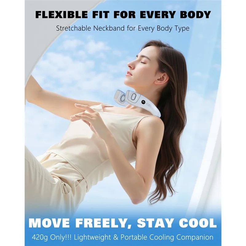 Ventola da collo con piastra di raffreddamento, ventole per condizionatore d'aria 2 in 1, funzionamento a batteria da 5200 mAh, per viaggi all'aperto/interni