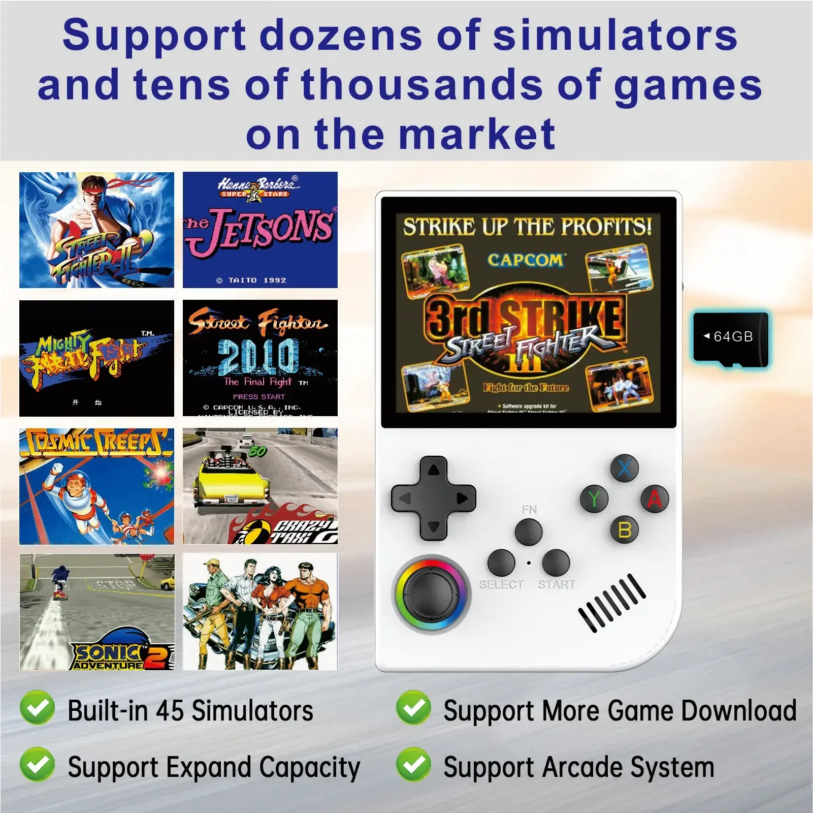 XGB36 128GB 15000 Game Retro Game Handheld Console Open Source for Linux System 30+ simulator 3D joystick for PSP/PS1/SFC/GBA