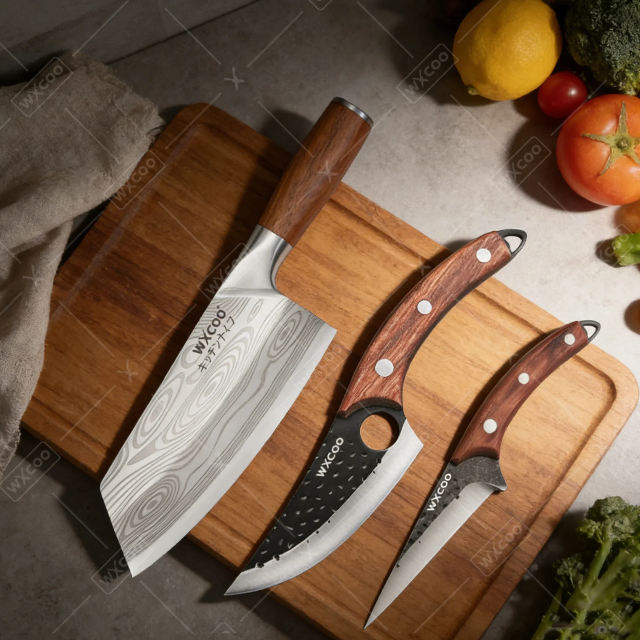 WXCOO Hand Forged Full-Tang Butcher Knife Multi Purpose Household Knives Cutting Vegetables Fruit Knife for Kitchen Accessories