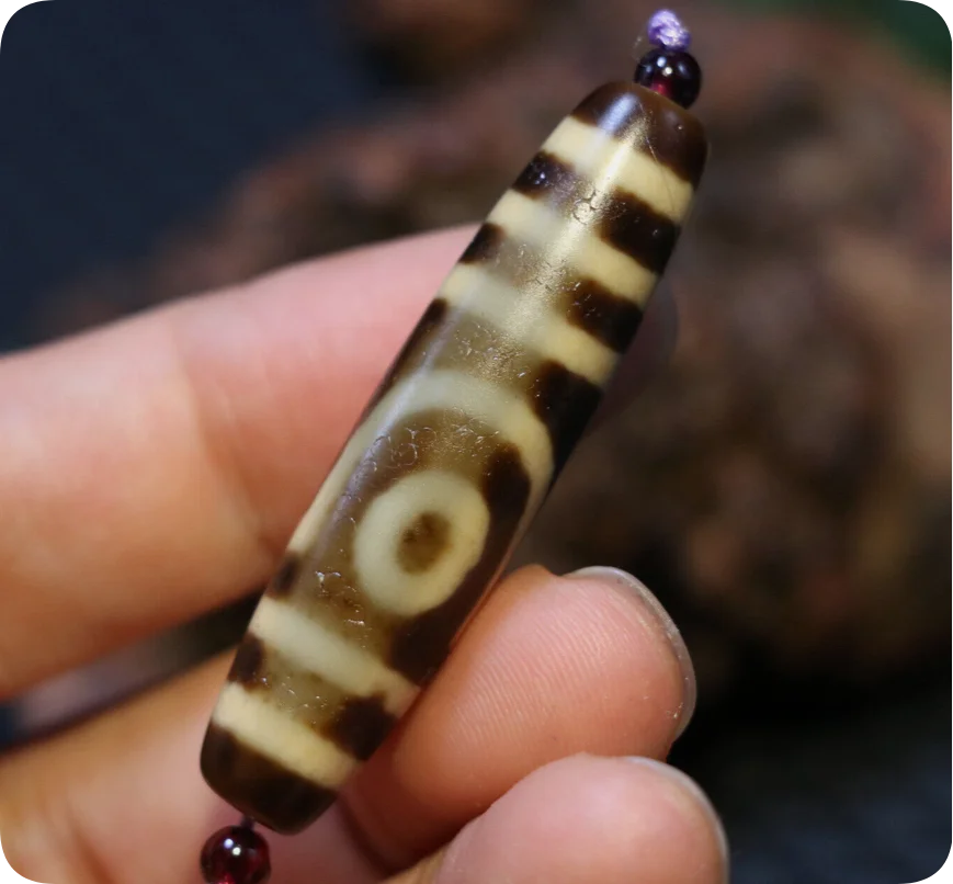 Magic Power Tibetan Old Agate Ivory Color 2 Eye Love Symbol dZi Bead Pendant 2A