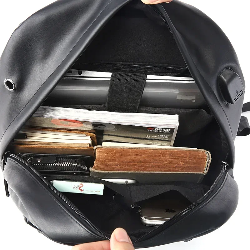 New Fashion Backpack Men Women Soft PU Leather Backpacks for Men Women High Capacity Laptop Back Bag Unisex Travel Backpack Male