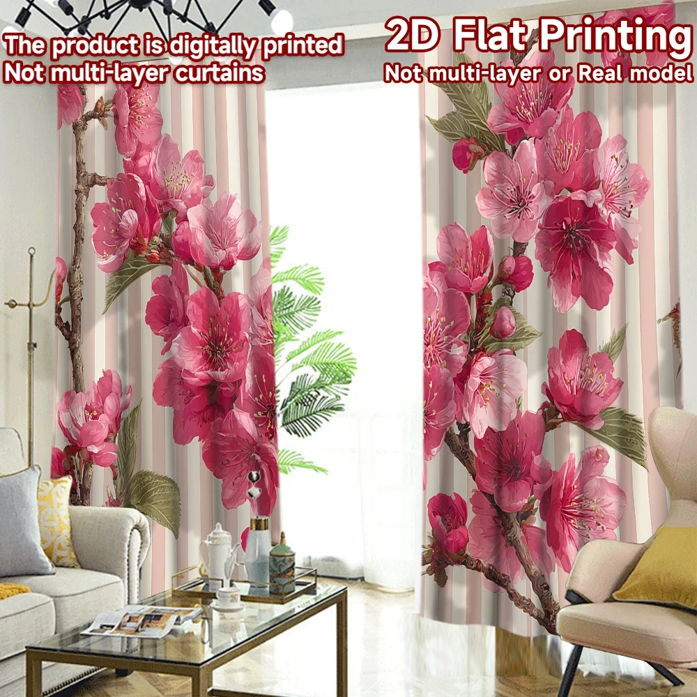 2D FLAT PRINTING 2pcs Curtains (Without Rod) Spring Blossom Branches Modern Minimalist Curtains Yarn Curtains Decorations Inside