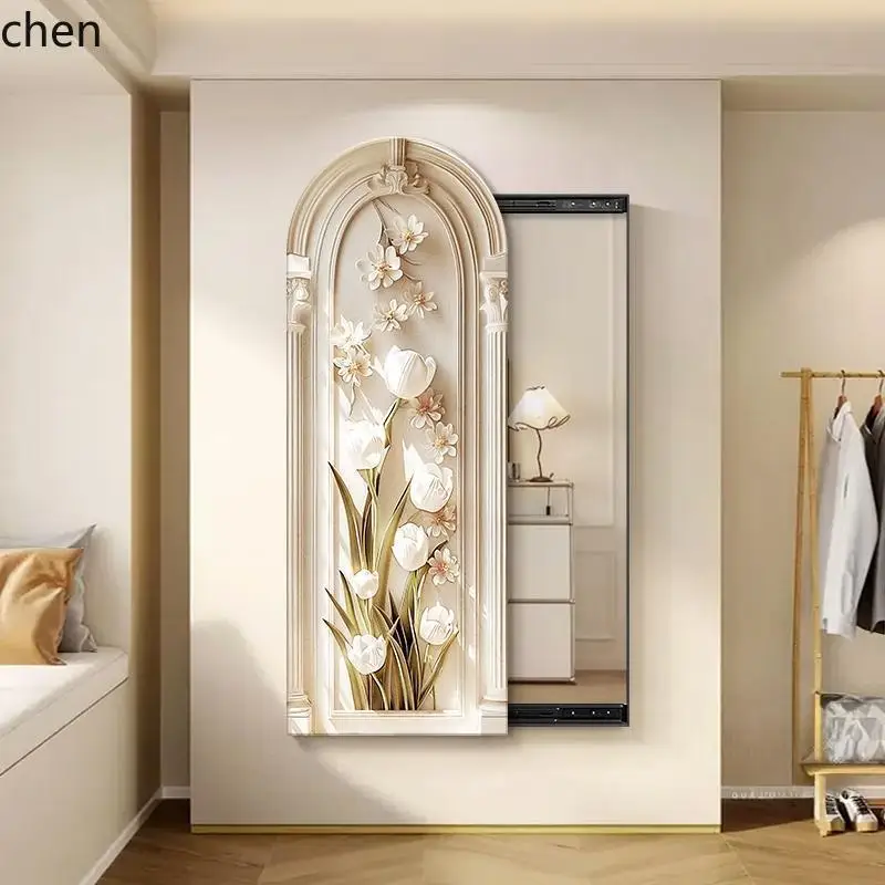 ZML Full-length Mirror Decorative Painting with Floral Motifs for Hallway, Corridor, Bedroom, Sliding Dressing Mirror Wall Art
