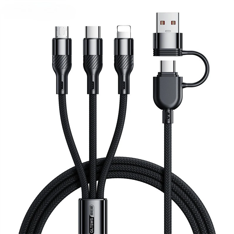 240W 3 em 2 cabo de carregamento rápido suporte PD 20W PD 30W cabo trançado de nylon para iPhone Huawei Samsung