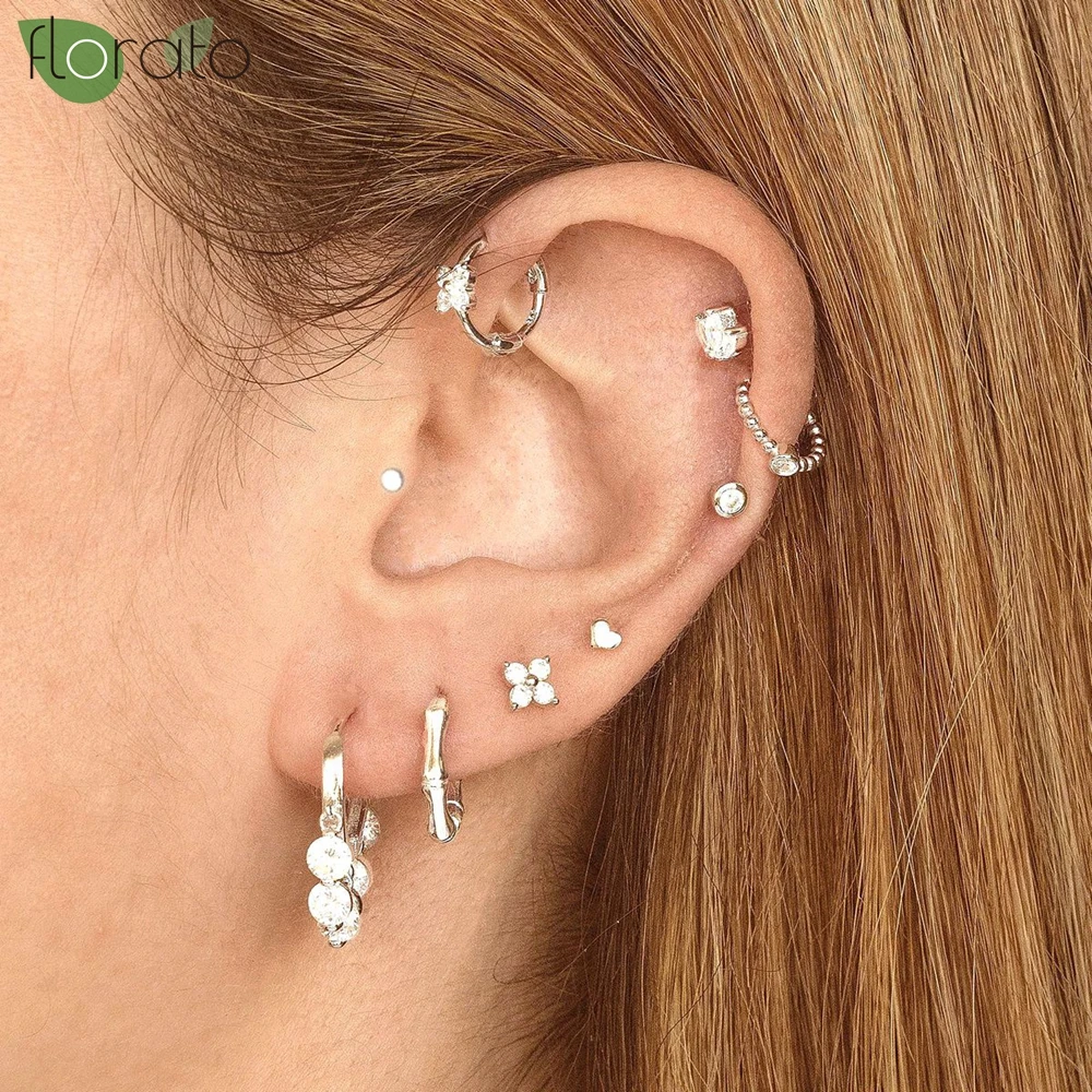 925 Silver Needle Exquisite Zircon Small Earrings Fashion Stud Earrings for Women Anti Allergy Cartilage Puncture Jewelry Gift