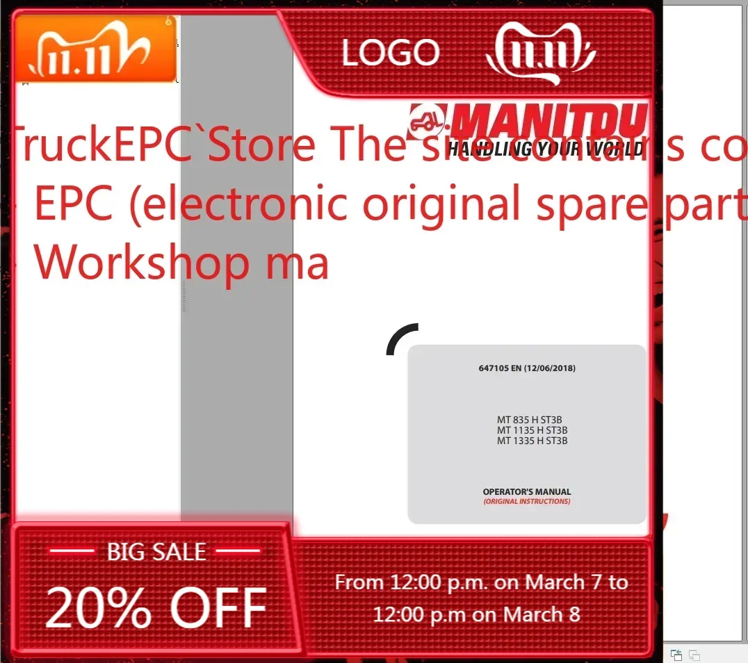 

Телескопическая нагрузка TruckEPC Manitou MT 13,1 ГБ, руководство по ремонту, руководство оператора, руководство по обновлению детали 2021.