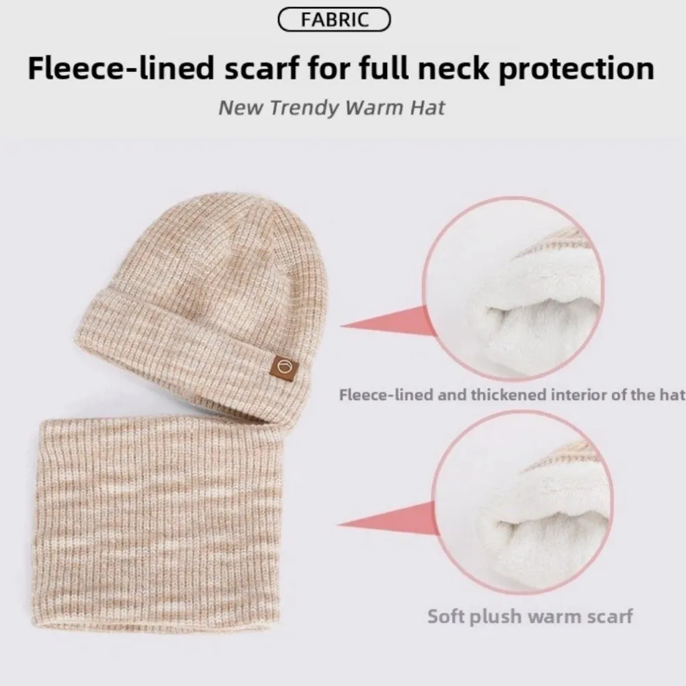 في الهواء الطلق الشتاء قبعة قفازات وشاح مجموعة سميكة الصوف بطانة النساء Skullcap التدرج اللون محبوك الدراجات بيني #5