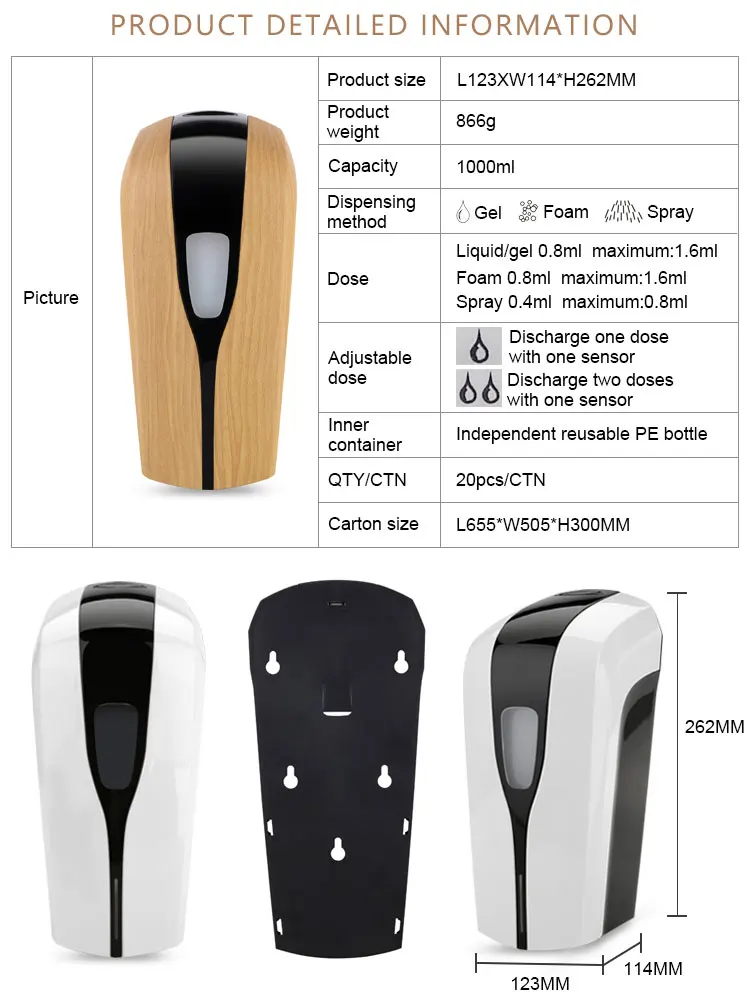 Factory 1000ML Automatic Hand Washing Sanitizer Machine Wall Mounted Infrared Electronic Soap